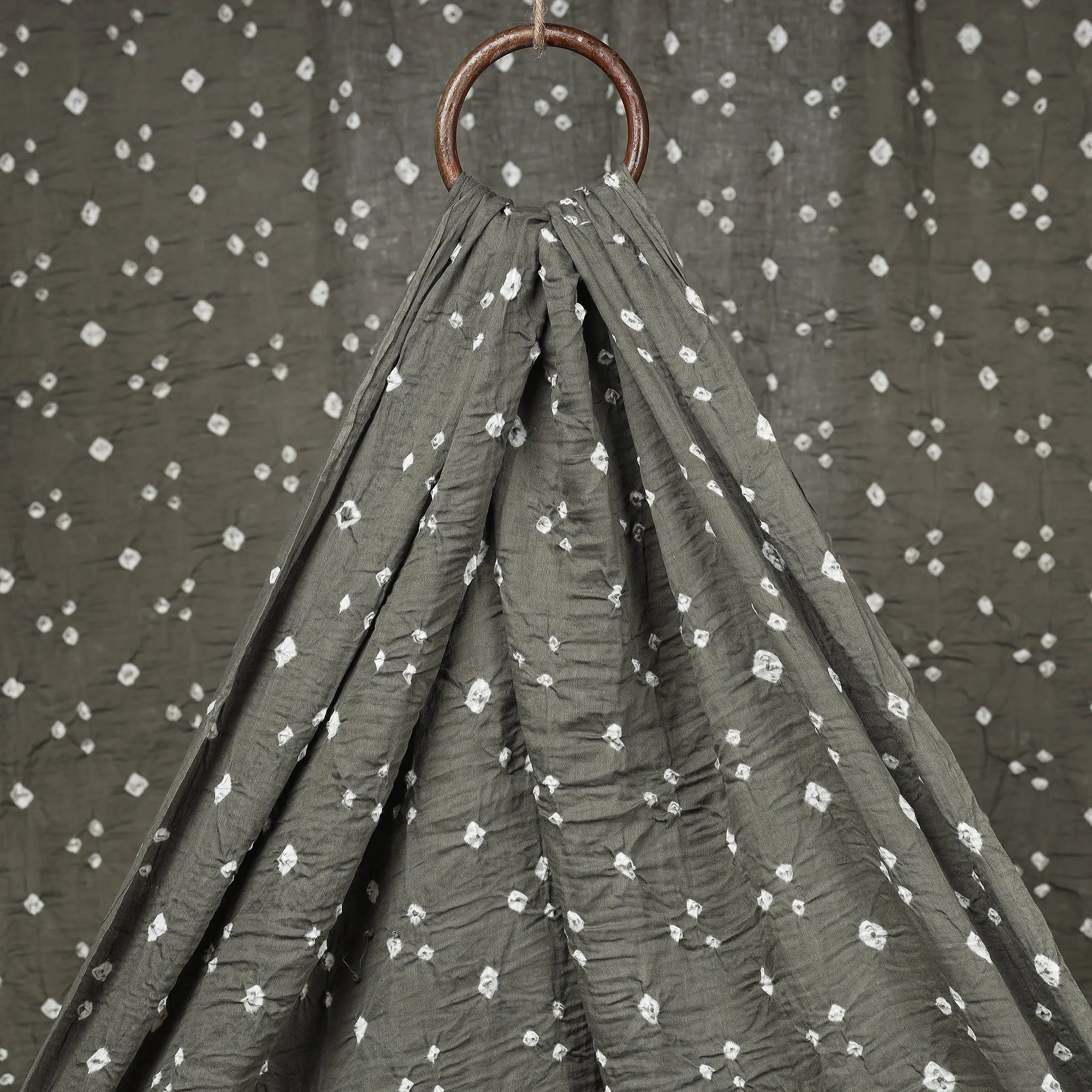 Lava Grey Kutch Bandhani Tie-Dye Mul Cotton Fabric