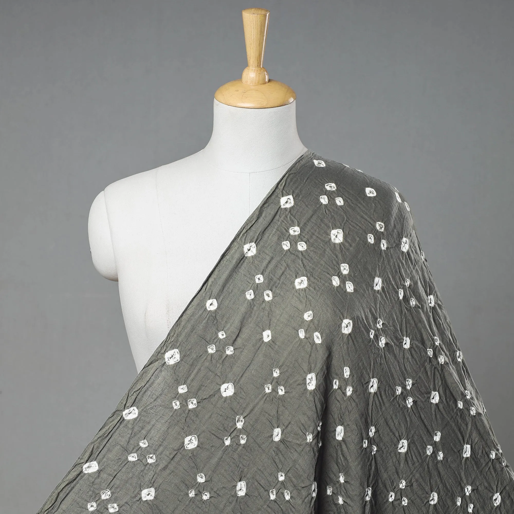 Lava Grey Kutch Bandhani Tie-Dye Mul Cotton Fabric