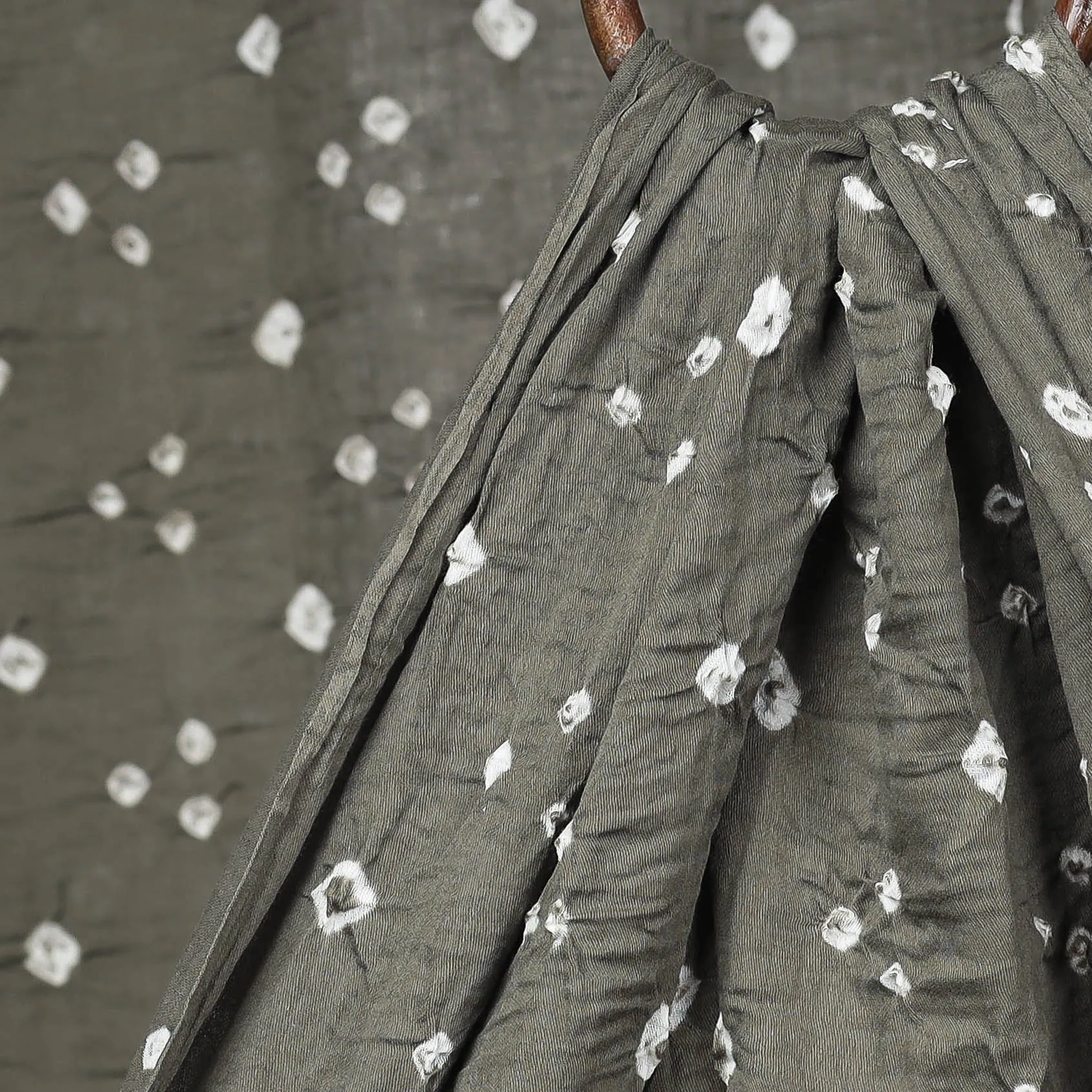 Lava Grey Kutch Bandhani Tie-Dye Mul Cotton Fabric