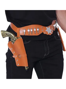 Leather Look Western Cowboy Brown Belt And Holster