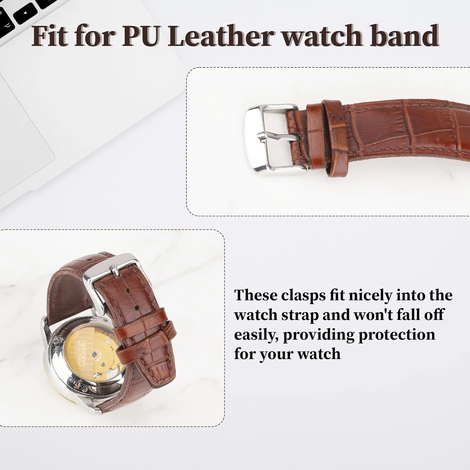 Leather Watch Band Holder, 6-Pack Dark Brown Loop Replacement Watch Band Keeper Compatible with Quartz & Smart Watches