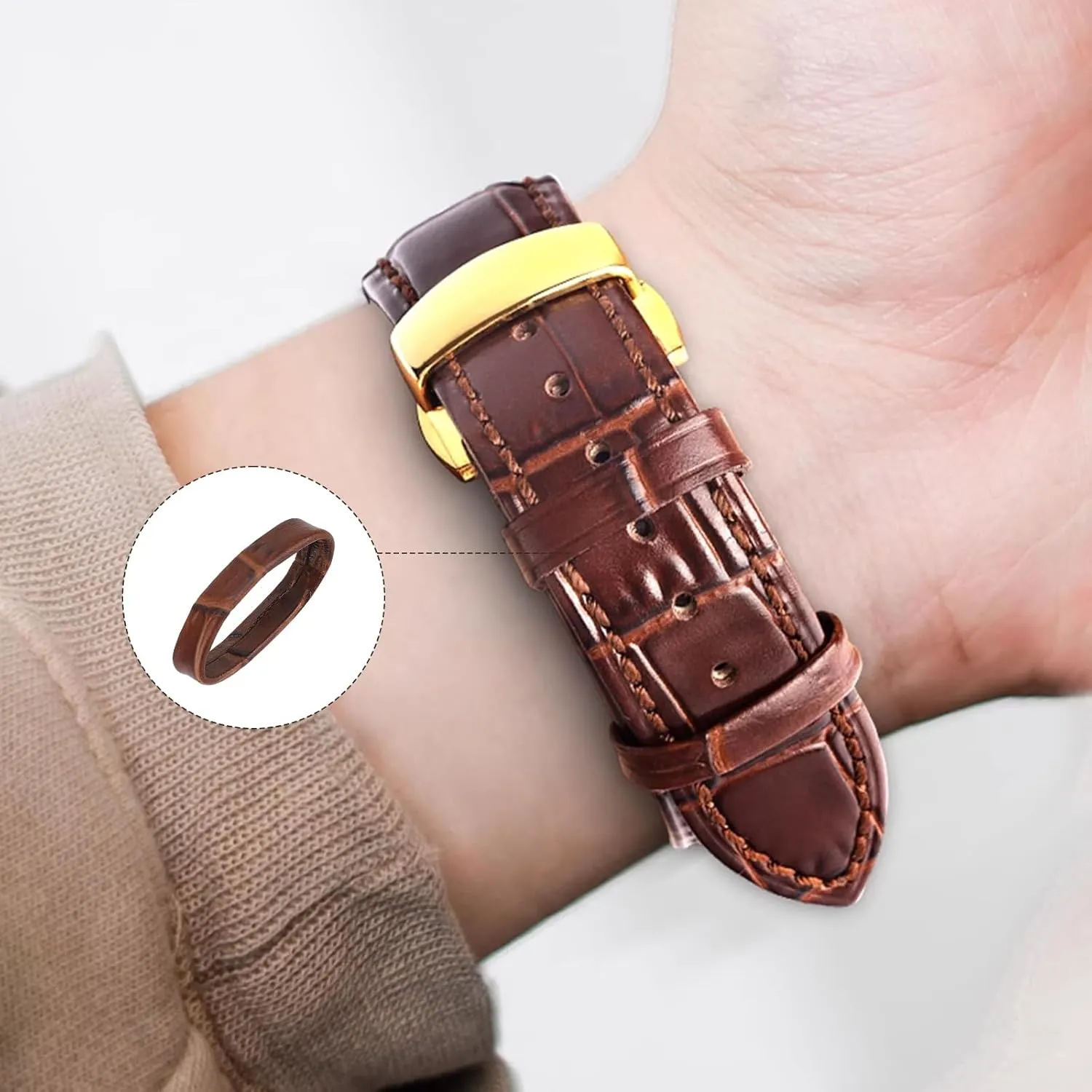 Leather Watch Band Holder, 6-Pack Dark Brown Loop Replacement Watch Band Keeper Compatible with Quartz & Smart Watches