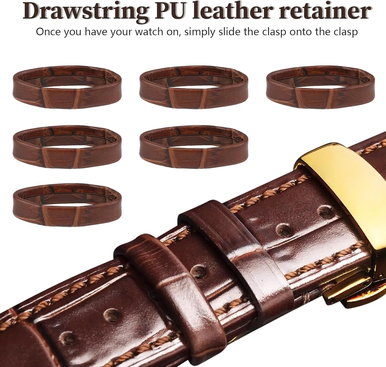 Leather Watch Band Holder, 6-Pack Dark Brown Loop Replacement Watch Band Keeper Compatible with Quartz & Smart Watches