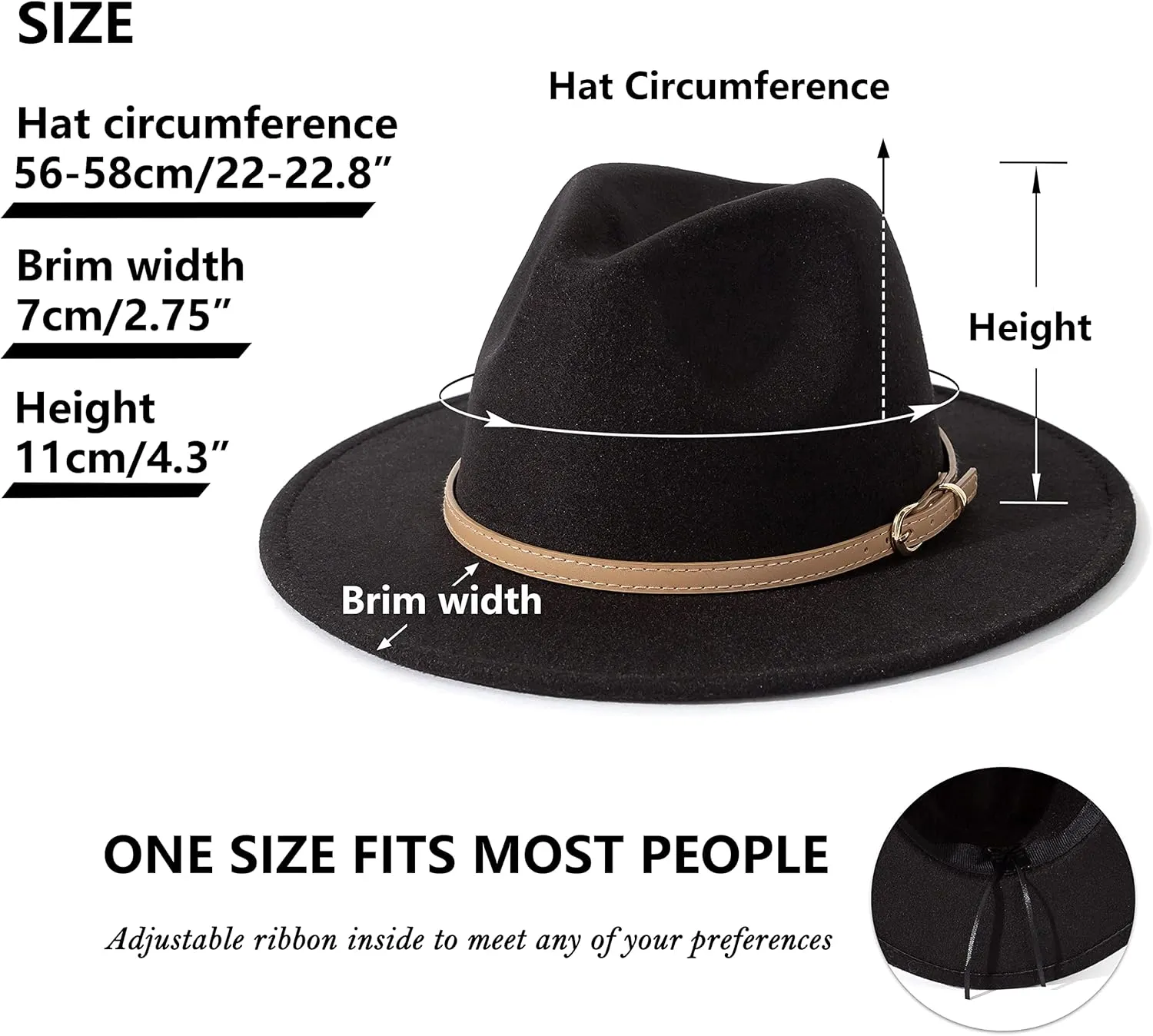 Lisianthus Women Classic Felt Fedora Wide Brim Hat with Belt Buckle