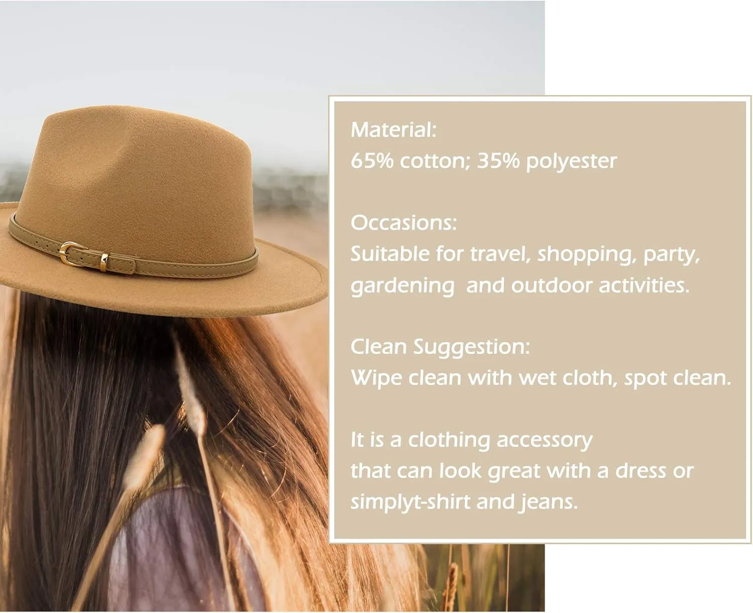 Lisianthus Women Classic Felt Fedora Wide Brim Hat with Belt Buckle