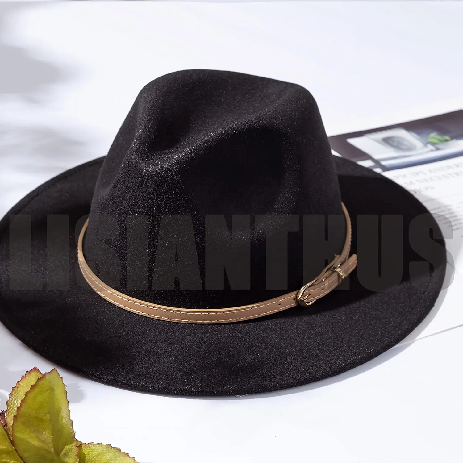 Lisianthus Women Classic Felt Fedora Wide Brim Hat with Belt Buckle