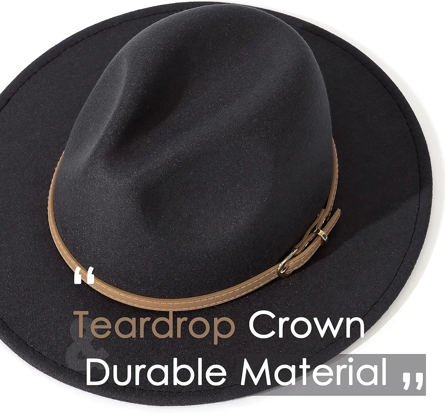 Lisianthus Women Classic Felt Fedora Wide Brim Hat with Belt Buckle