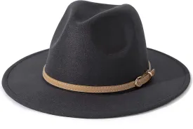 Lisianthus Women Classic Felt Fedora Wide Brim Hat with Belt Buckle