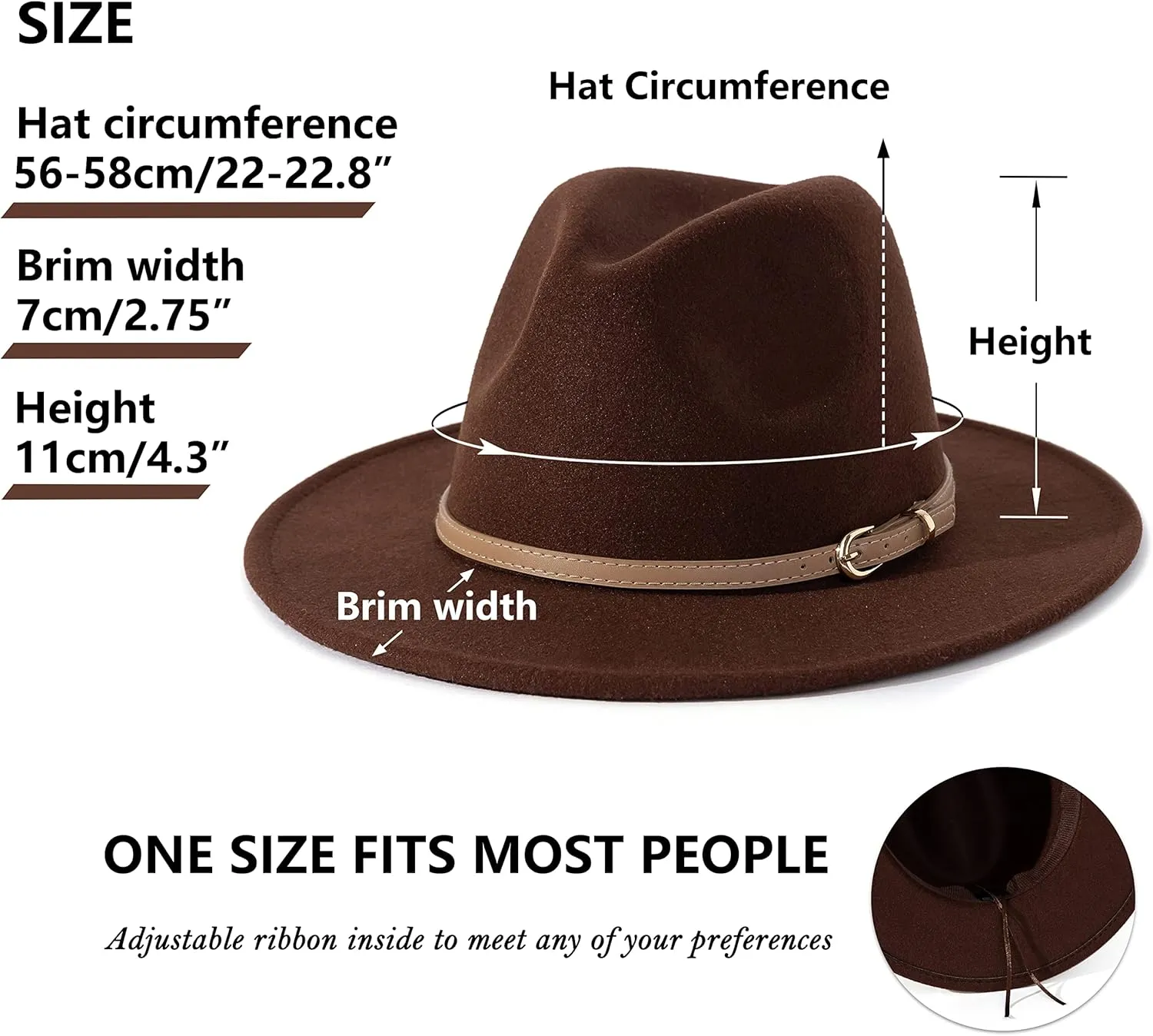 Lisianthus Women Classic Felt Fedora Wide Brim Hat with Belt Buckle