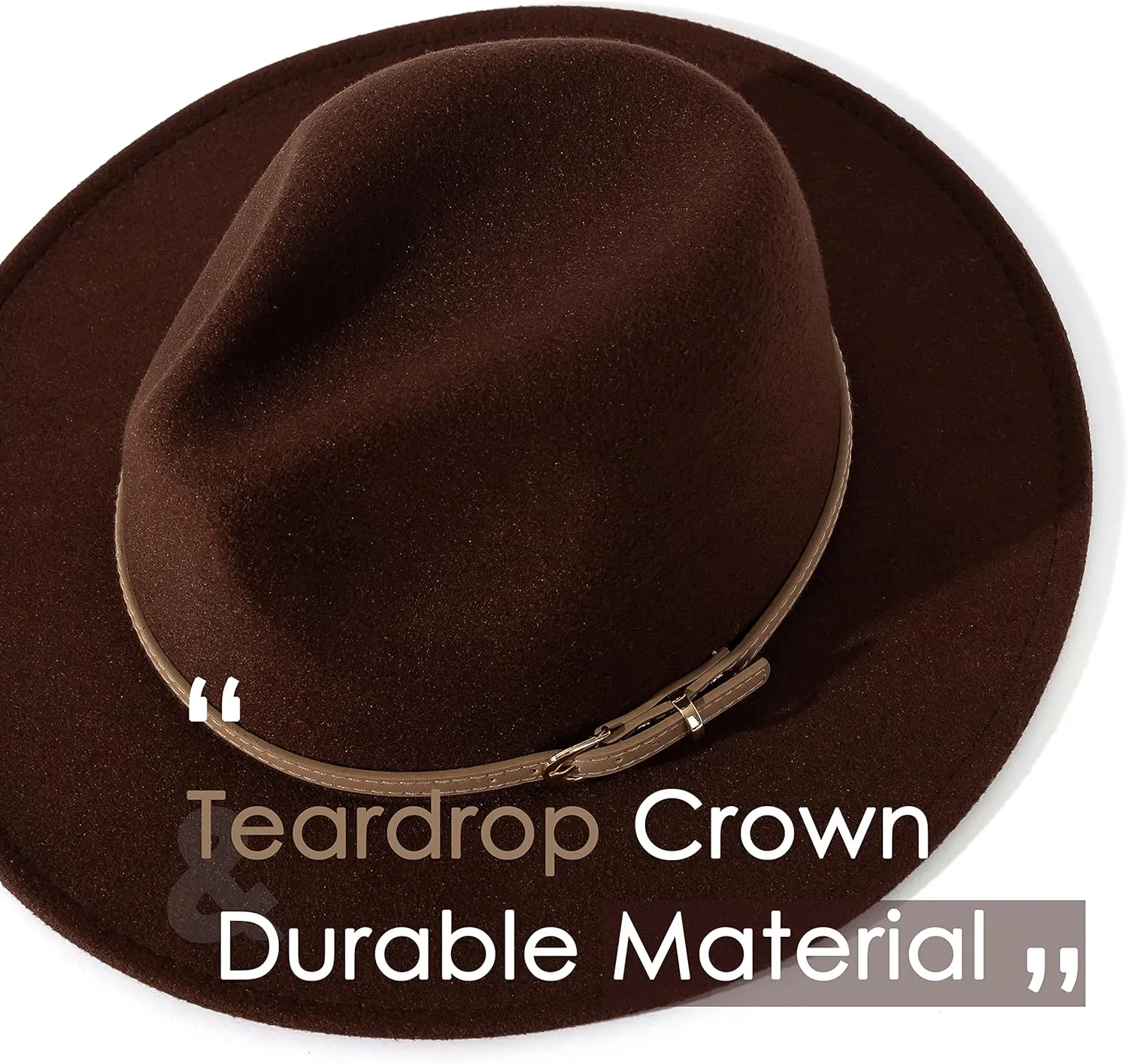 Lisianthus Women Classic Felt Fedora Wide Brim Hat with Belt Buckle