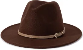 Lisianthus Women Classic Felt Fedora Wide Brim Hat with Belt Buckle