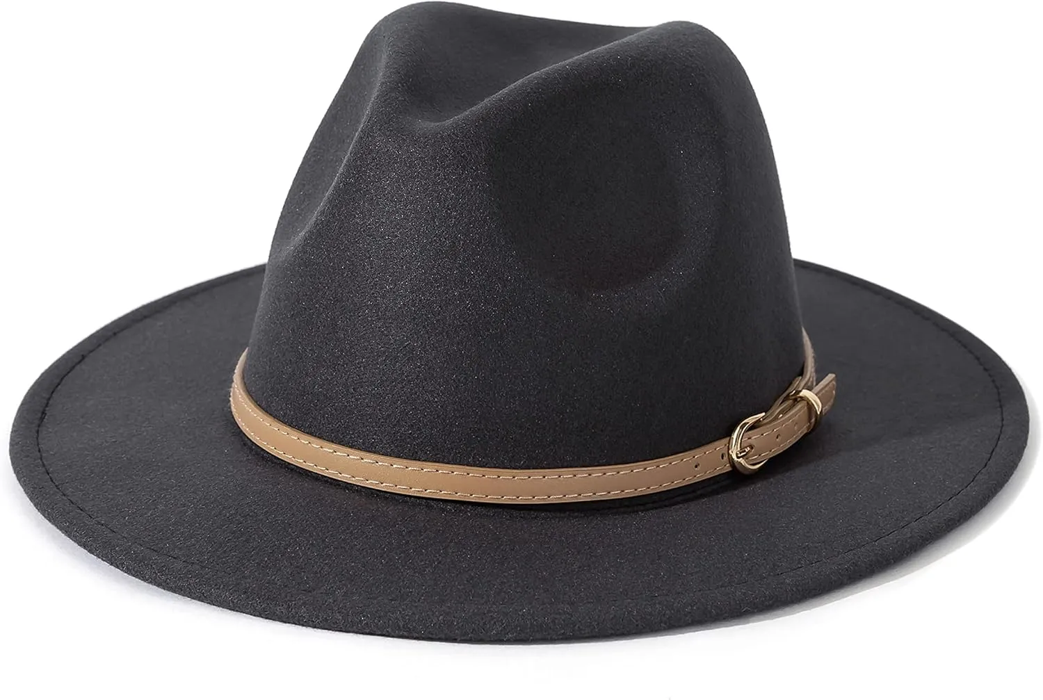 Lisianthus Women Classic Felt Fedora Wide Brim Hat with Belt Buckle