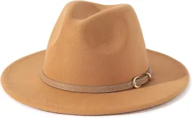 Lisianthus Women Classic Felt Fedora Wide Brim Hat with Belt Buckle