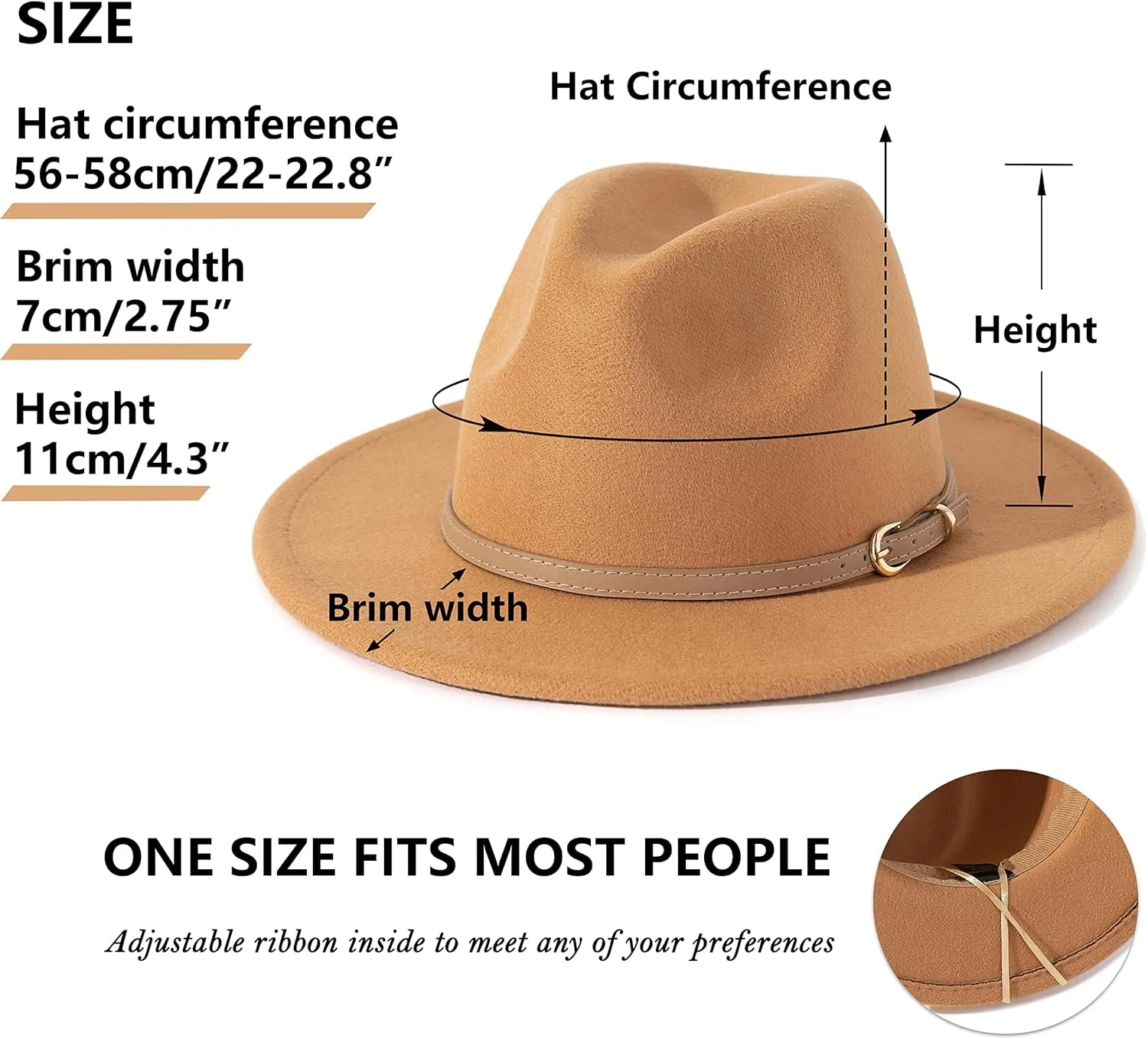 Lisianthus Women Classic Felt Fedora Wide Brim Hat with Belt Buckle