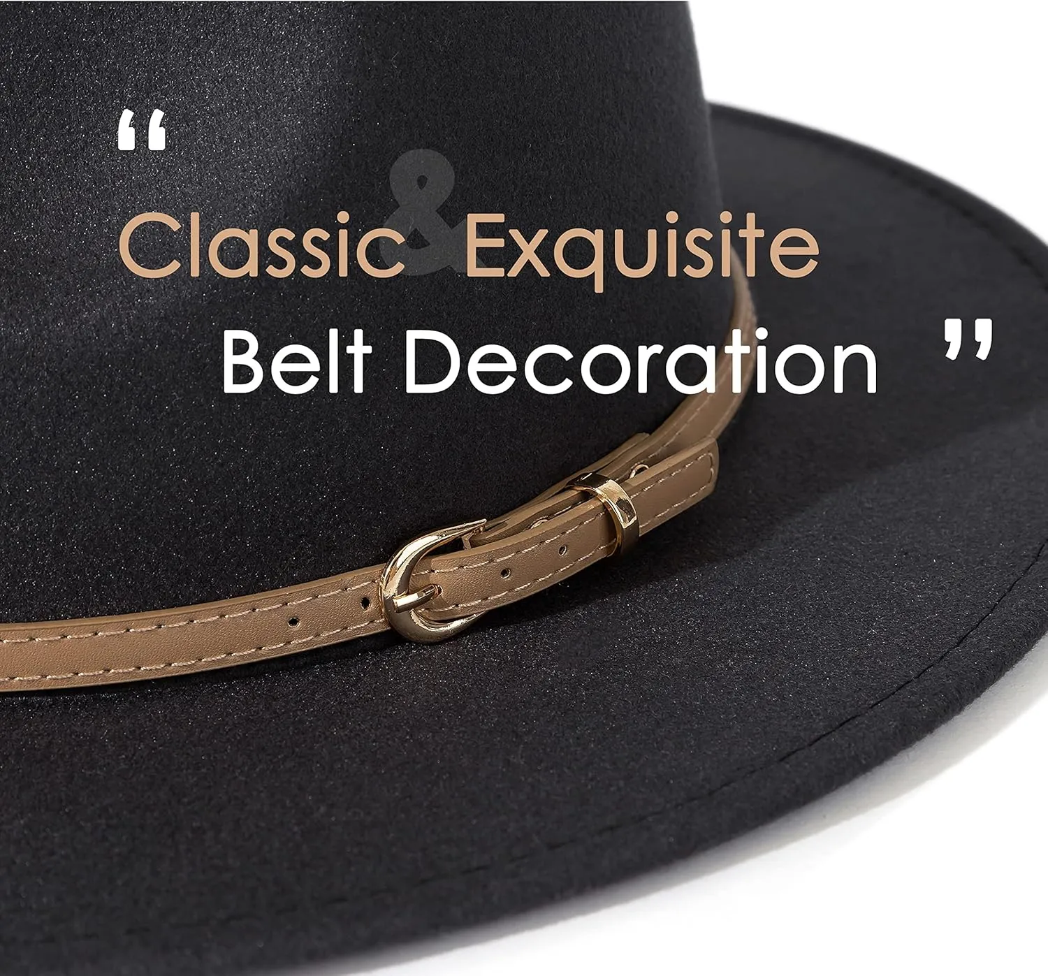 Lisianthus Women Classic Felt Fedora Wide Brim Hat with Belt Buckle