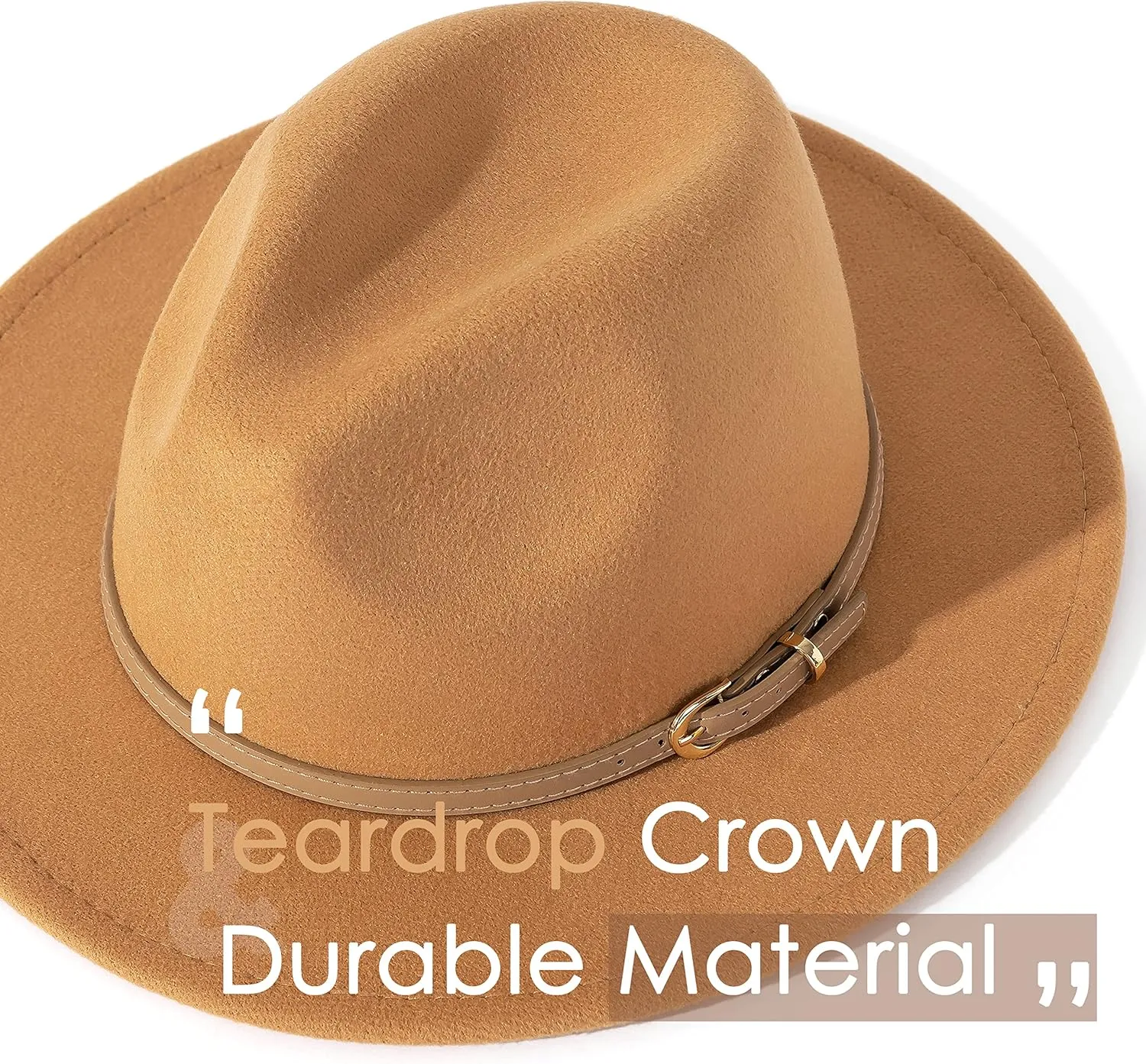 Lisianthus Women Classic Felt Fedora Wide Brim Hat with Belt Buckle
