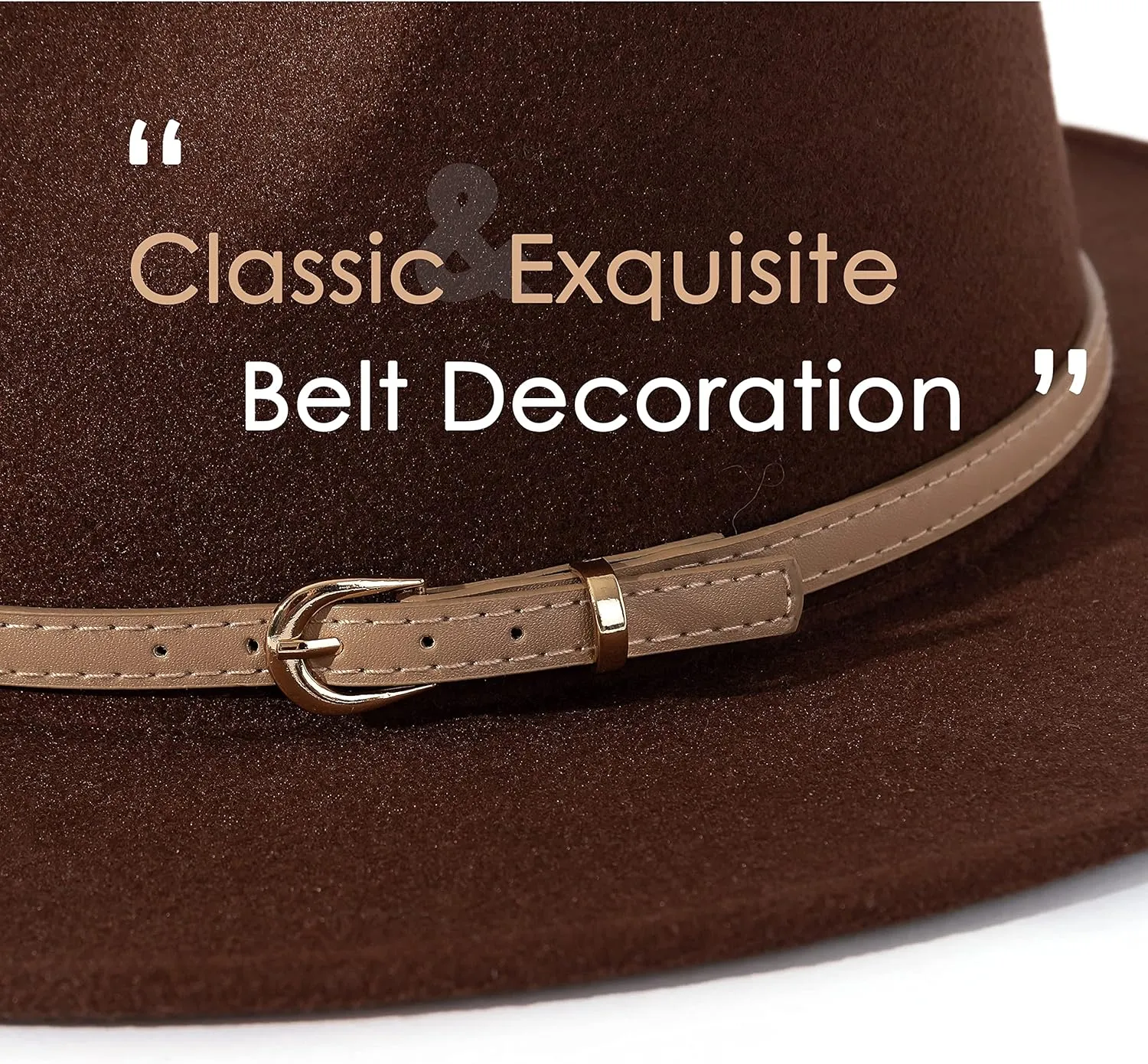 Lisianthus Women Classic Felt Fedora Wide Brim Hat with Belt Buckle