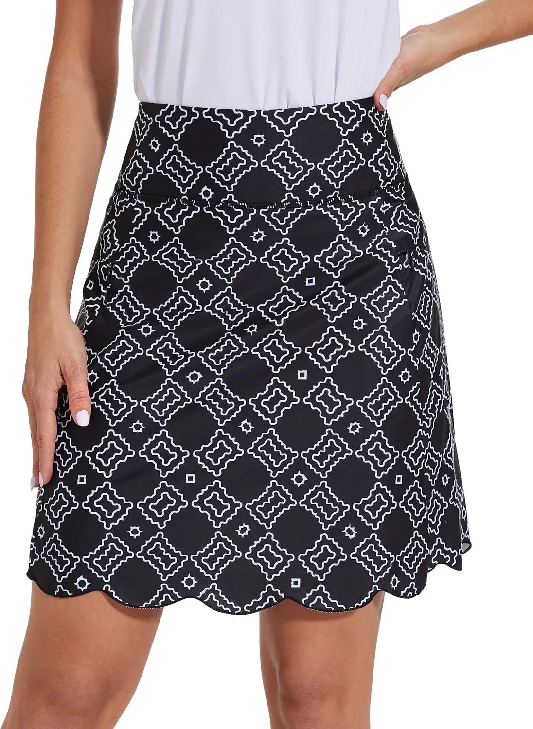 M MOTEEPI 20" Scalloped Hem Golf Skirts for Women with Zipper Pockets Womens Skort Tummy Control