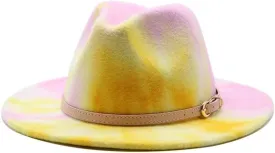 Men and Women Tie-Dyed Rainbow Pink Woolen Top Hat Autumn and Winter Flat Brim Jazz Hat Felt Hat Fengyan Cowboy Hats (Color : Rose Red, Size : 56-58cm)
