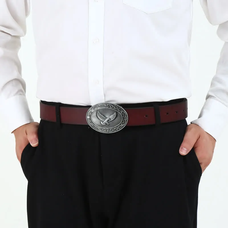 Men's DIY Antique Free Eagle Buckle Leather Belt