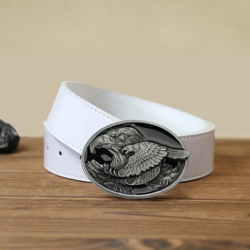 Men's DIY Double Eagle Embossed Buckle Leather Belt