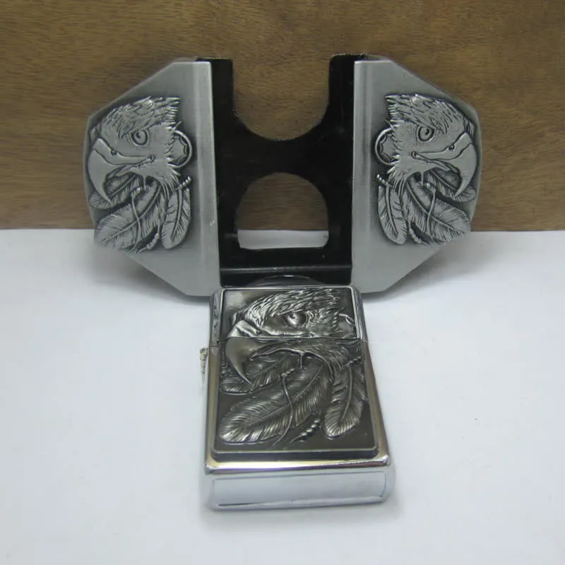 Men's DIY Silver Triple Eagle Leather Belt with Hidden Lighter