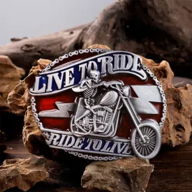Men's DIY Skull Biker Live to Ride Buckle Leather Belt