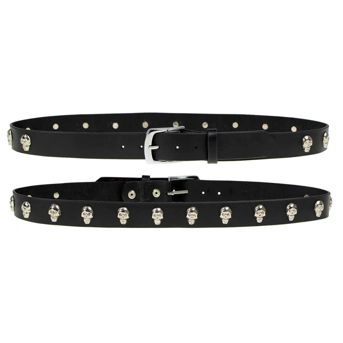 Milwaukee Leather MP7102 Men's Black Skull Heads Genuine Leather Belt