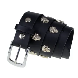 Milwaukee Leather MP7102 Men's Black Skull Heads Genuine Leather Belt