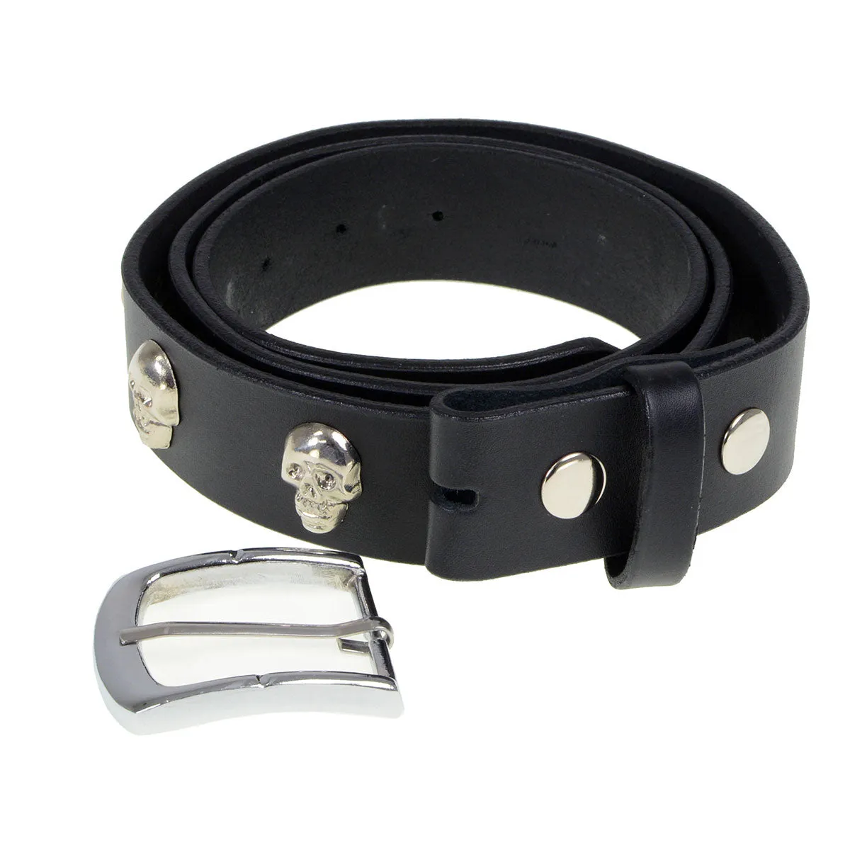 Milwaukee Leather MP7102 Men's Black Skull Heads Genuine Leather Belt