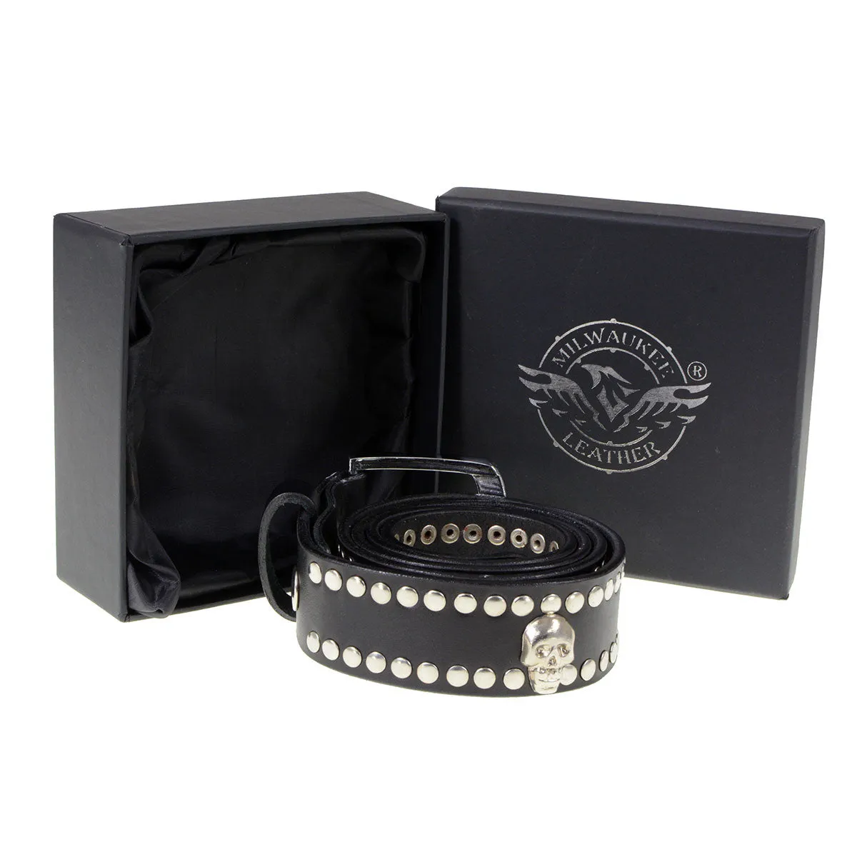Milwaukee Leather MP7103 Men's Black Studs and Skulls Genuine Leather