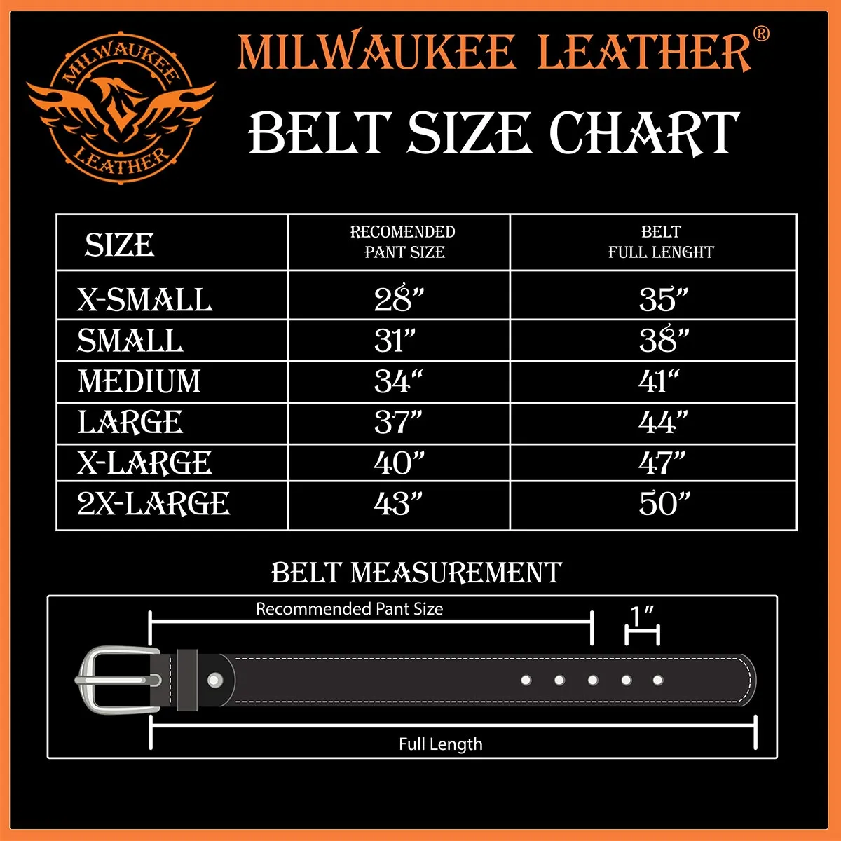 Milwaukee Leather MP7104 Men's Studded Black Genuine Leather Belt for Biker with Buckle - 1.5 inches Wide