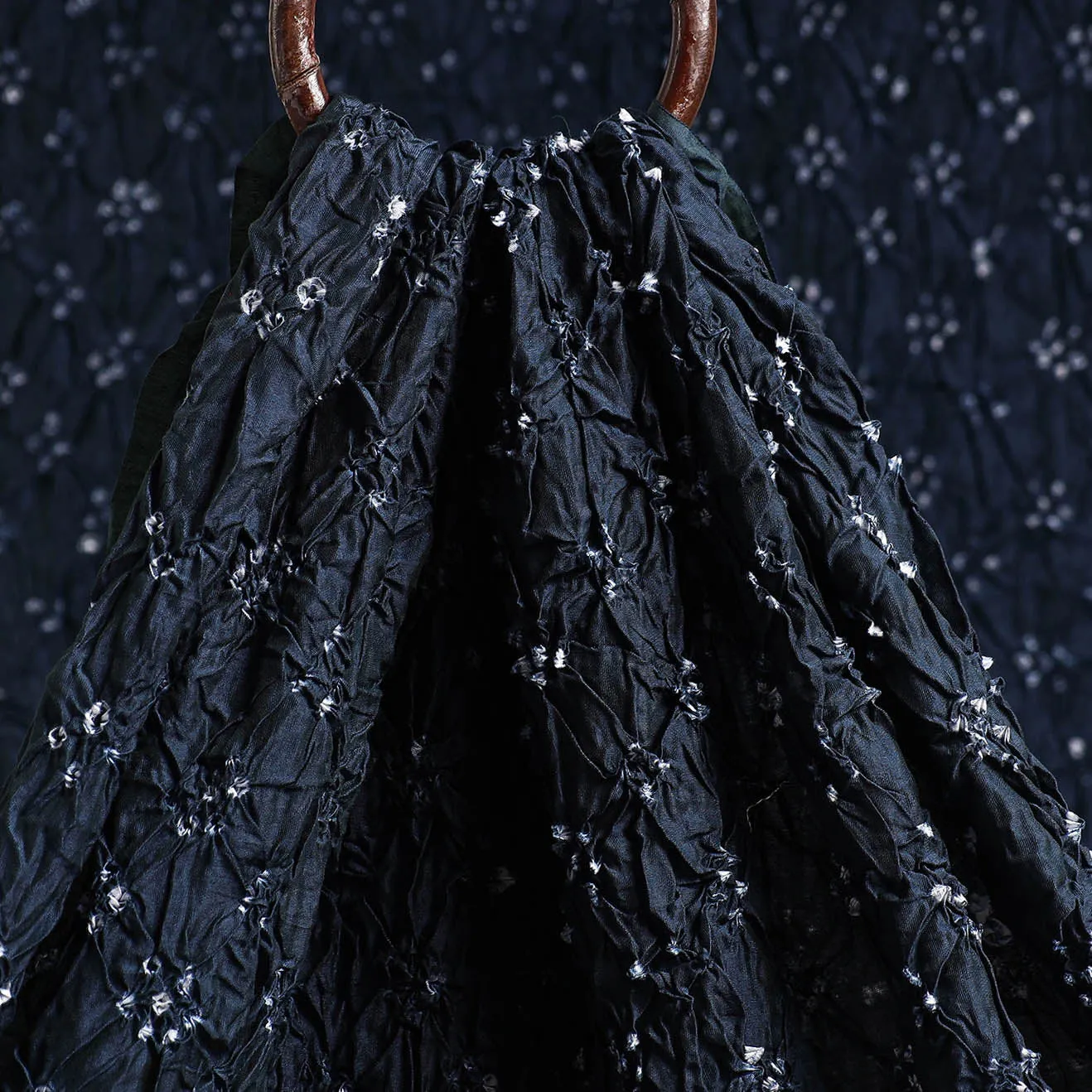 Navy Blue Kutch Bandhani Tie-Dye Chanderi Silk Fabric