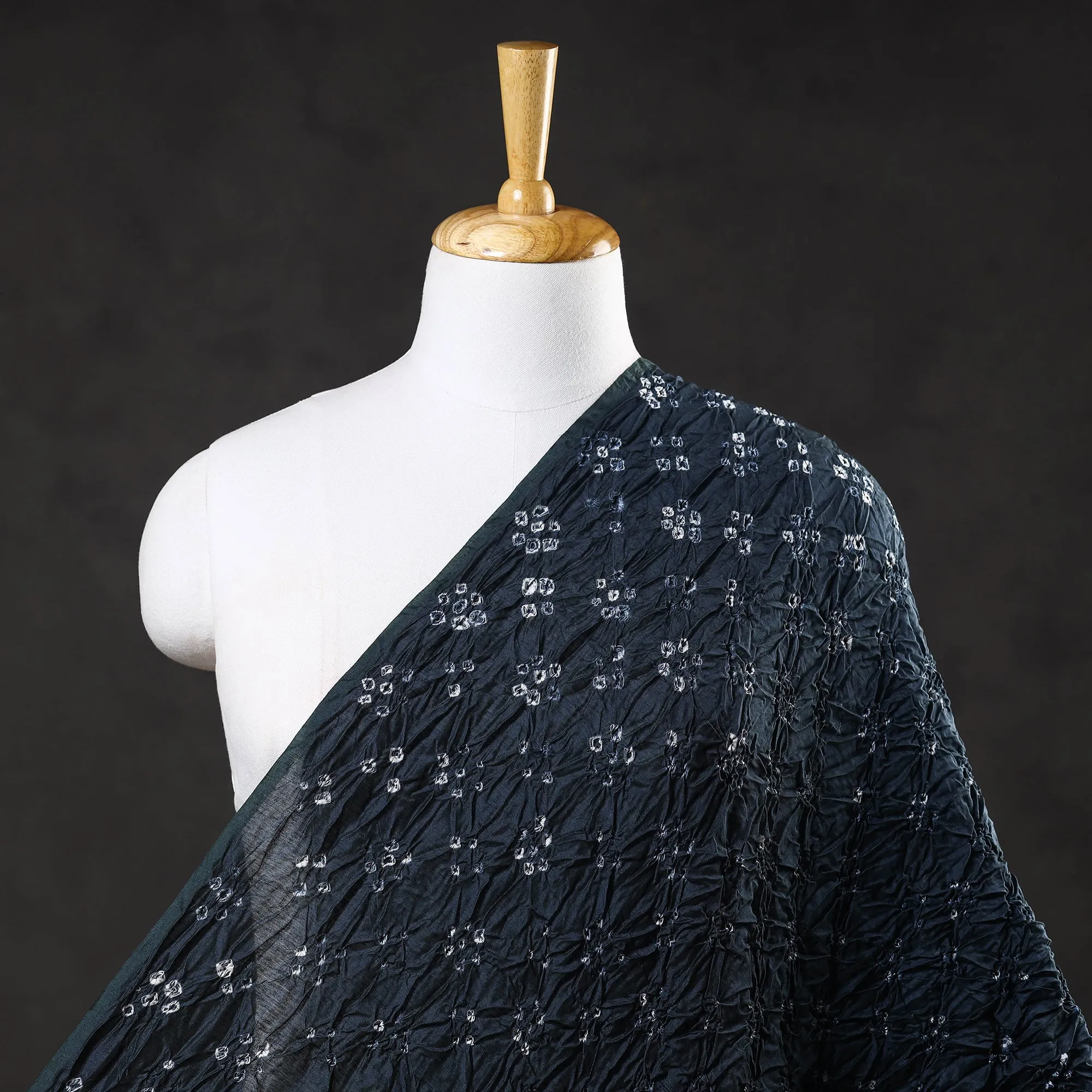 Navy Blue Kutch Bandhani Tie-Dye Chanderi Silk Fabric