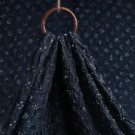 Navy Blue Kutch Bandhani Tie-Dye Chanderi Silk Fabric