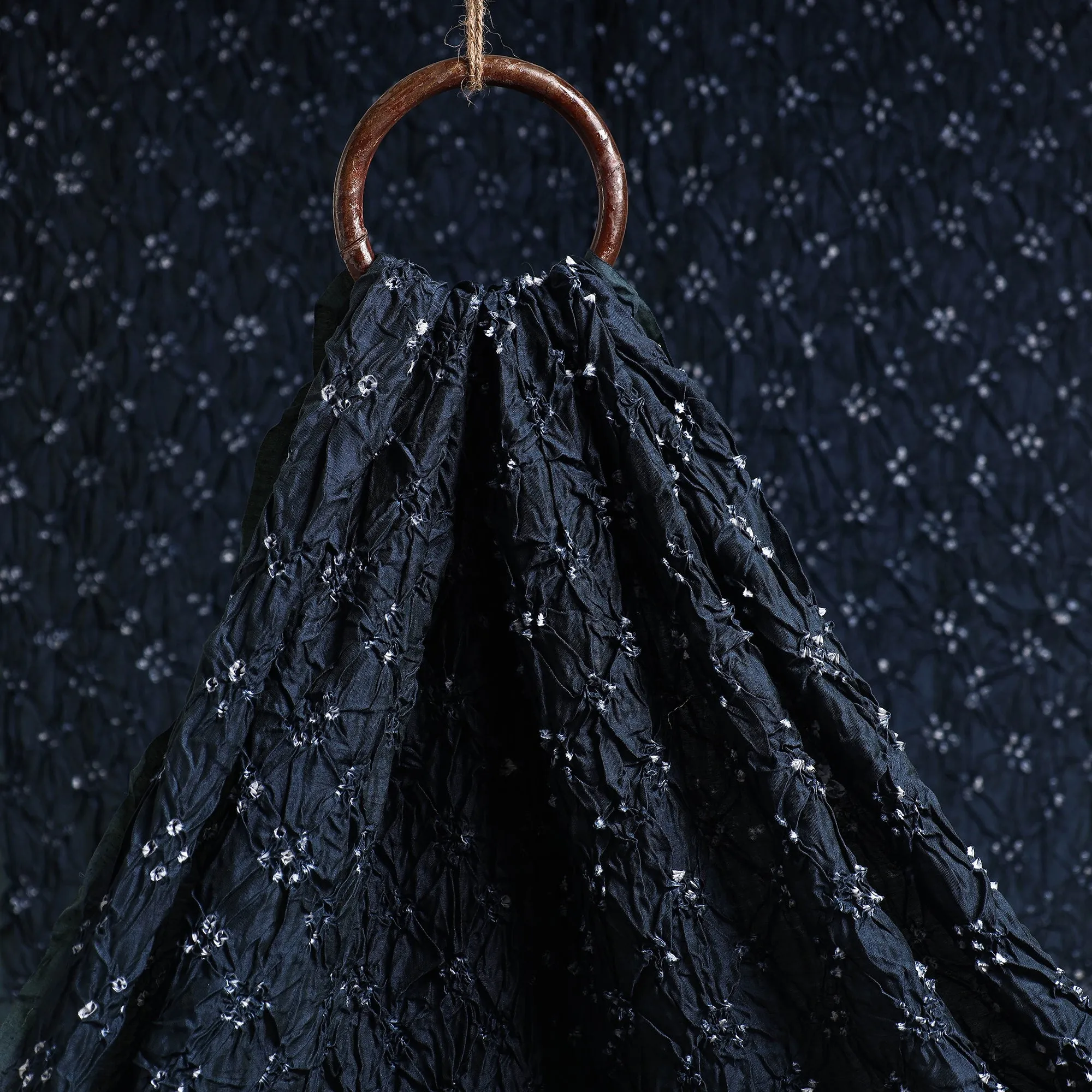 Navy Blue Kutch Bandhani Tie-Dye Chanderi Silk Fabric