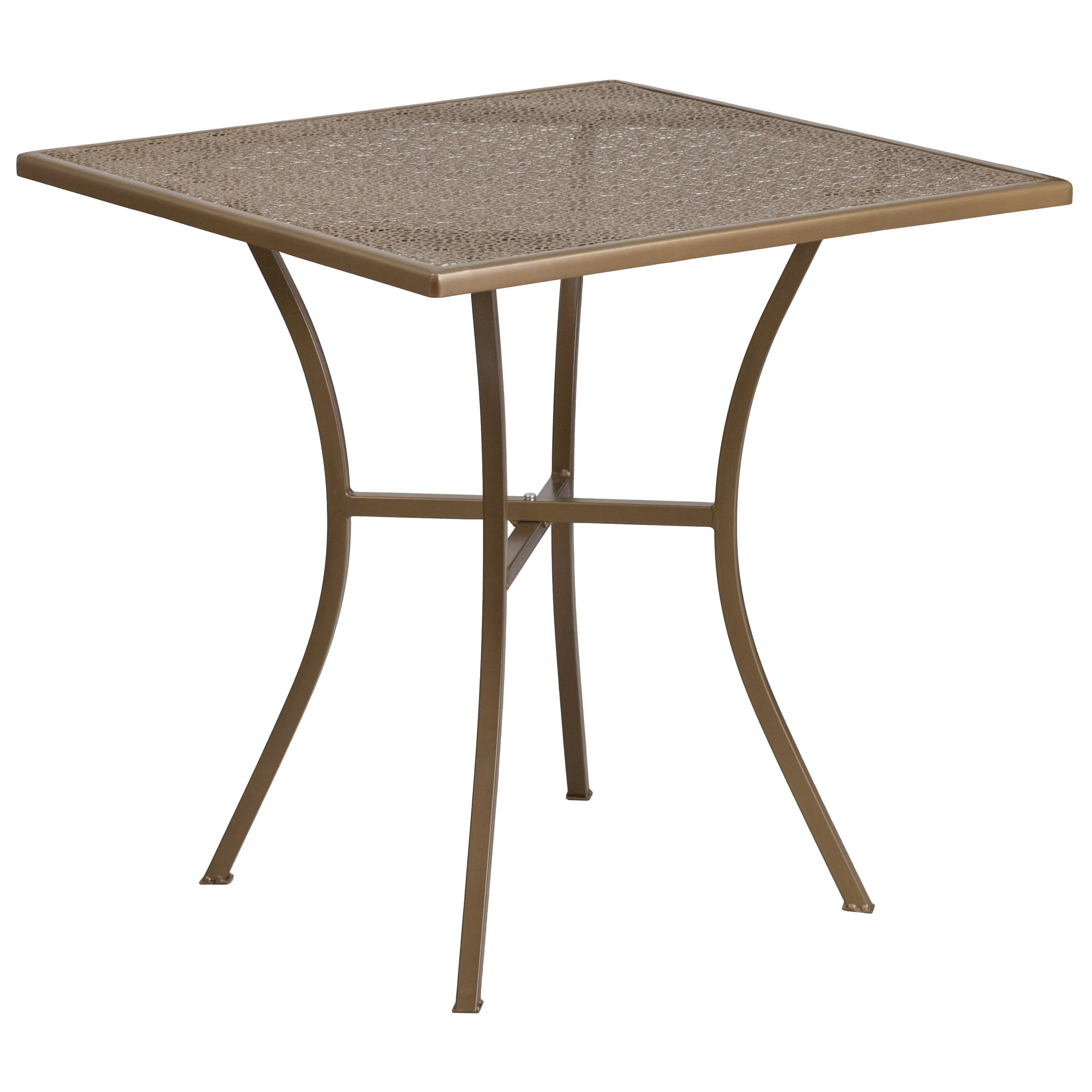 Oia Commercial Grade 28" Square Indoor-Outdoor Steel Patio Table Set with 2 Round Back Chairs