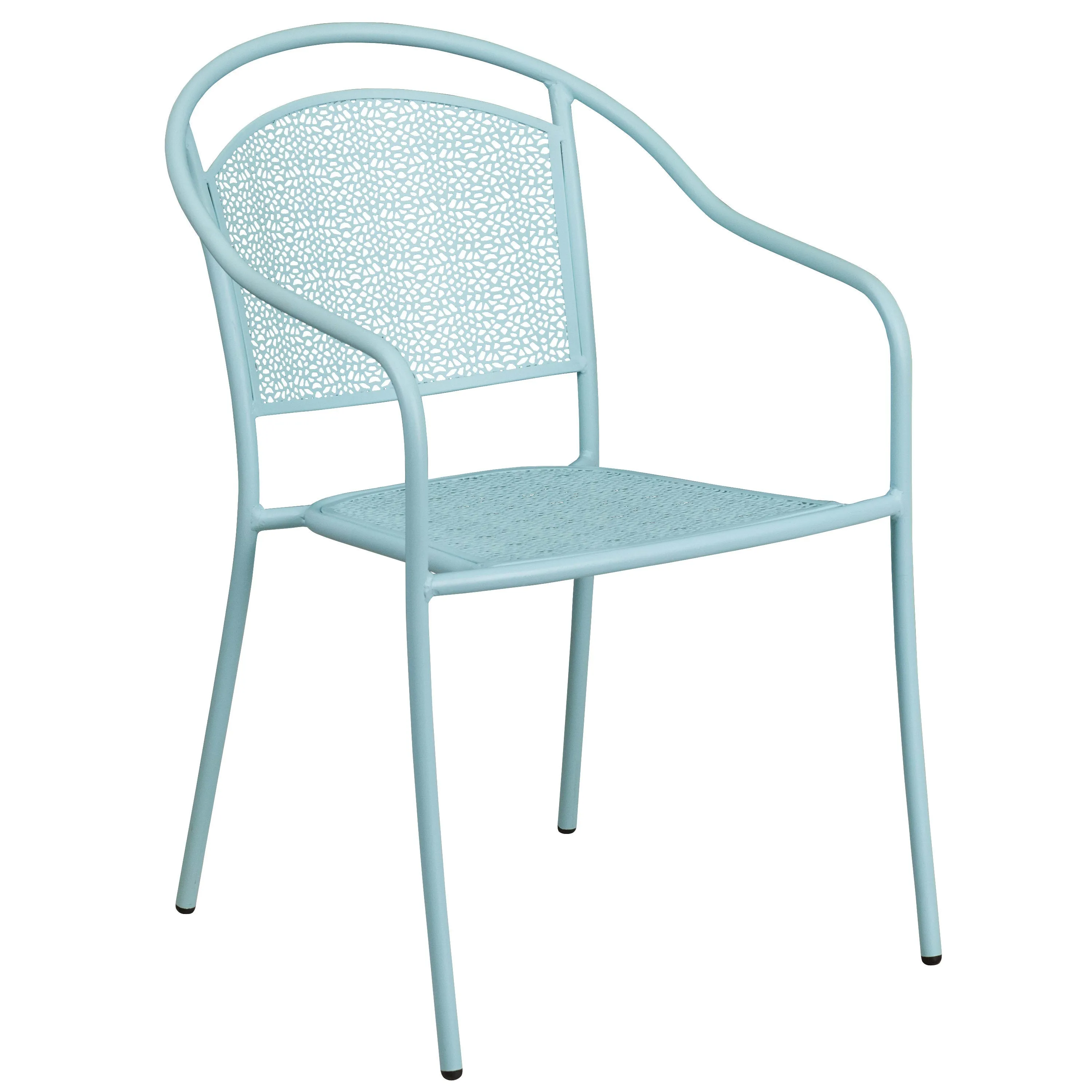 Oia Commercial Grade 28" Square Indoor-Outdoor Steel Patio Table Set with 2 Round Back Chairs