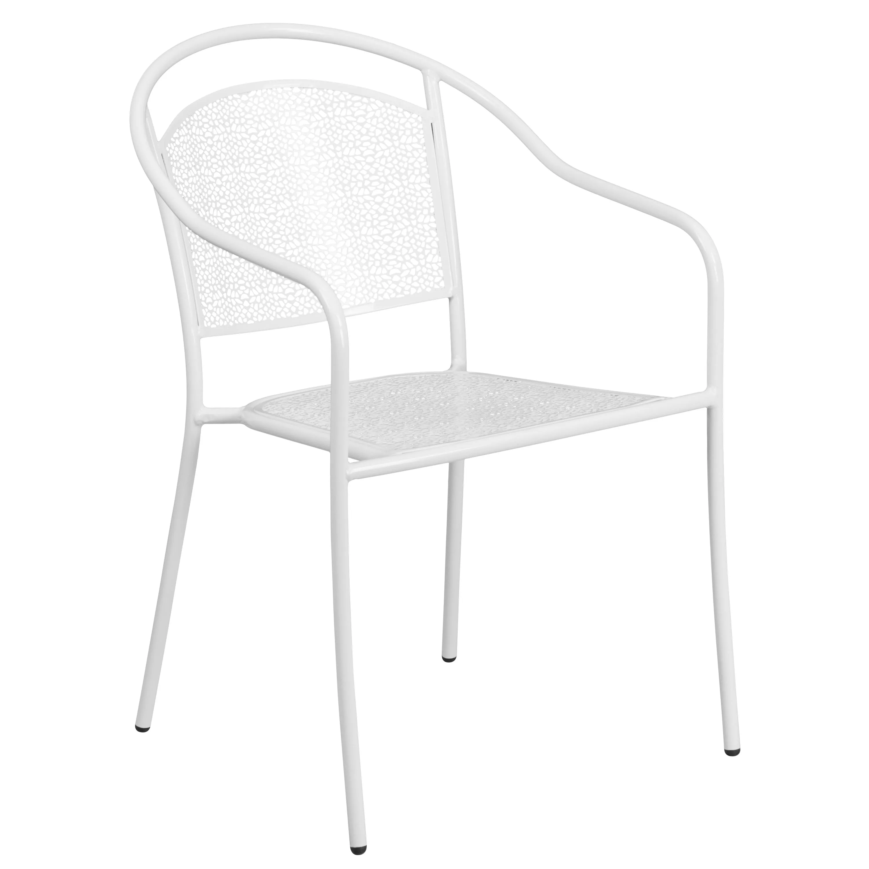 Oia Commercial Grade 28" Square Indoor-Outdoor Steel Patio Table Set with 2 Round Back Chairs
