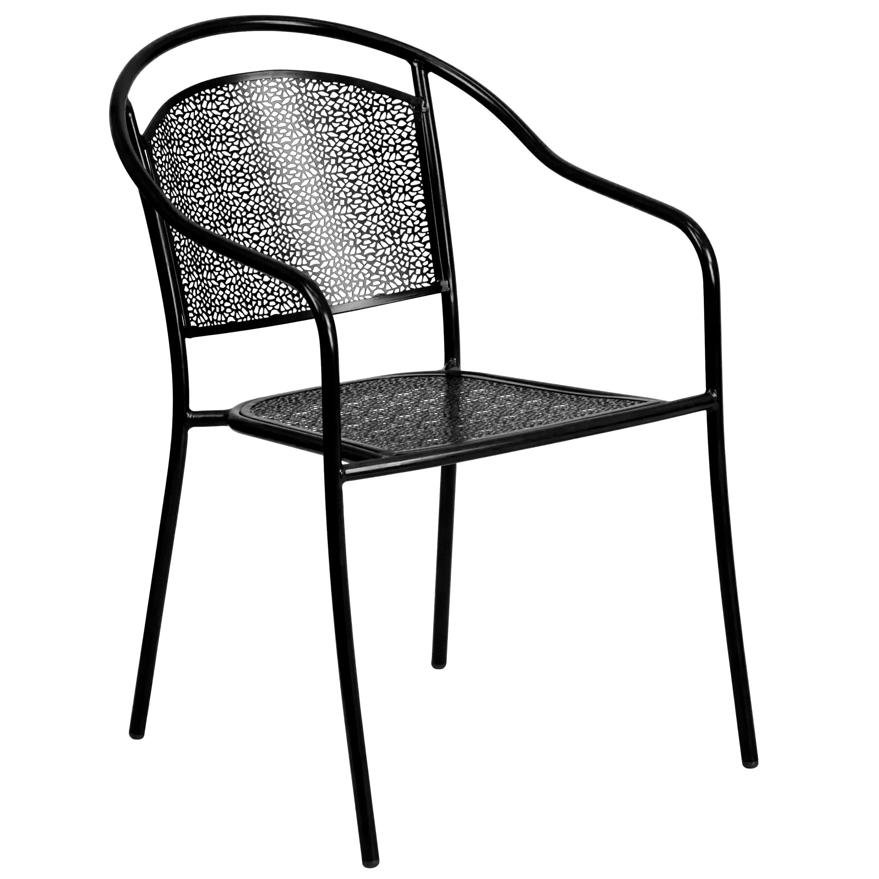 Oia Commercial Grade 28" Square Indoor-Outdoor Steel Patio Table Set with 2 Round Back Chairs