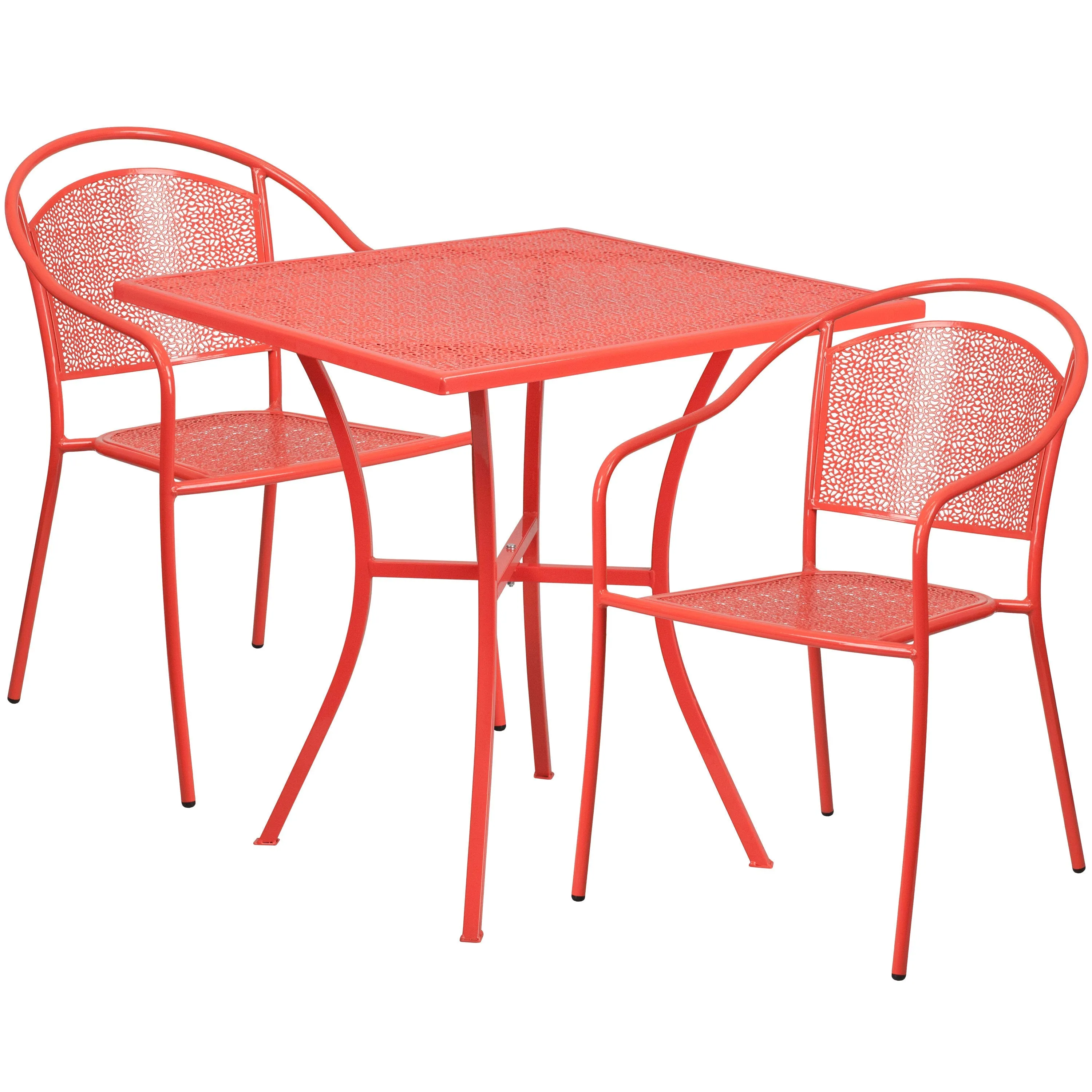 Oia Commercial Grade 28" Square Indoor-Outdoor Steel Patio Table Set with 2 Round Back Chairs