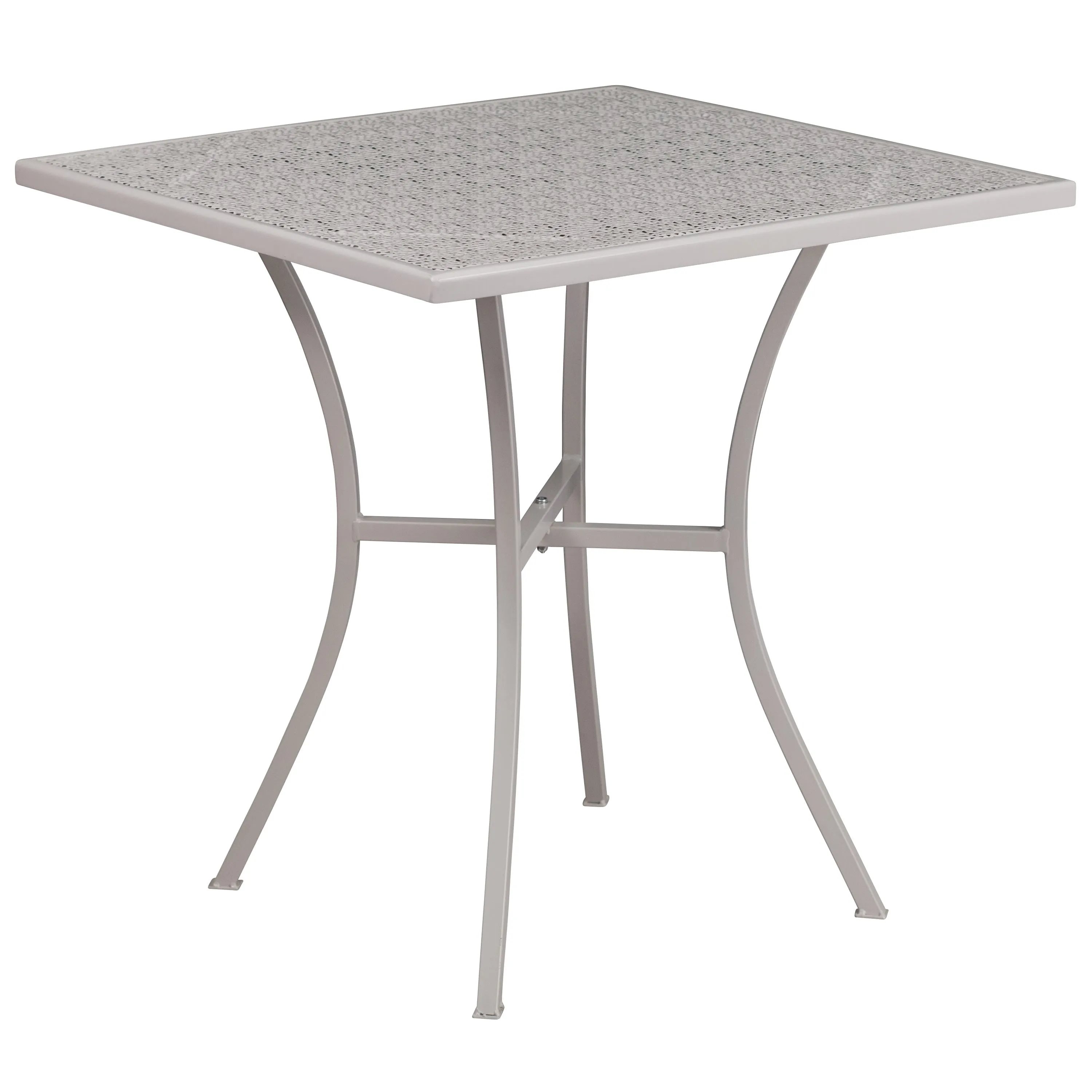 Oia Commercial Grade 28" Square Indoor-Outdoor Steel Patio Table Set with 2 Round Back Chairs