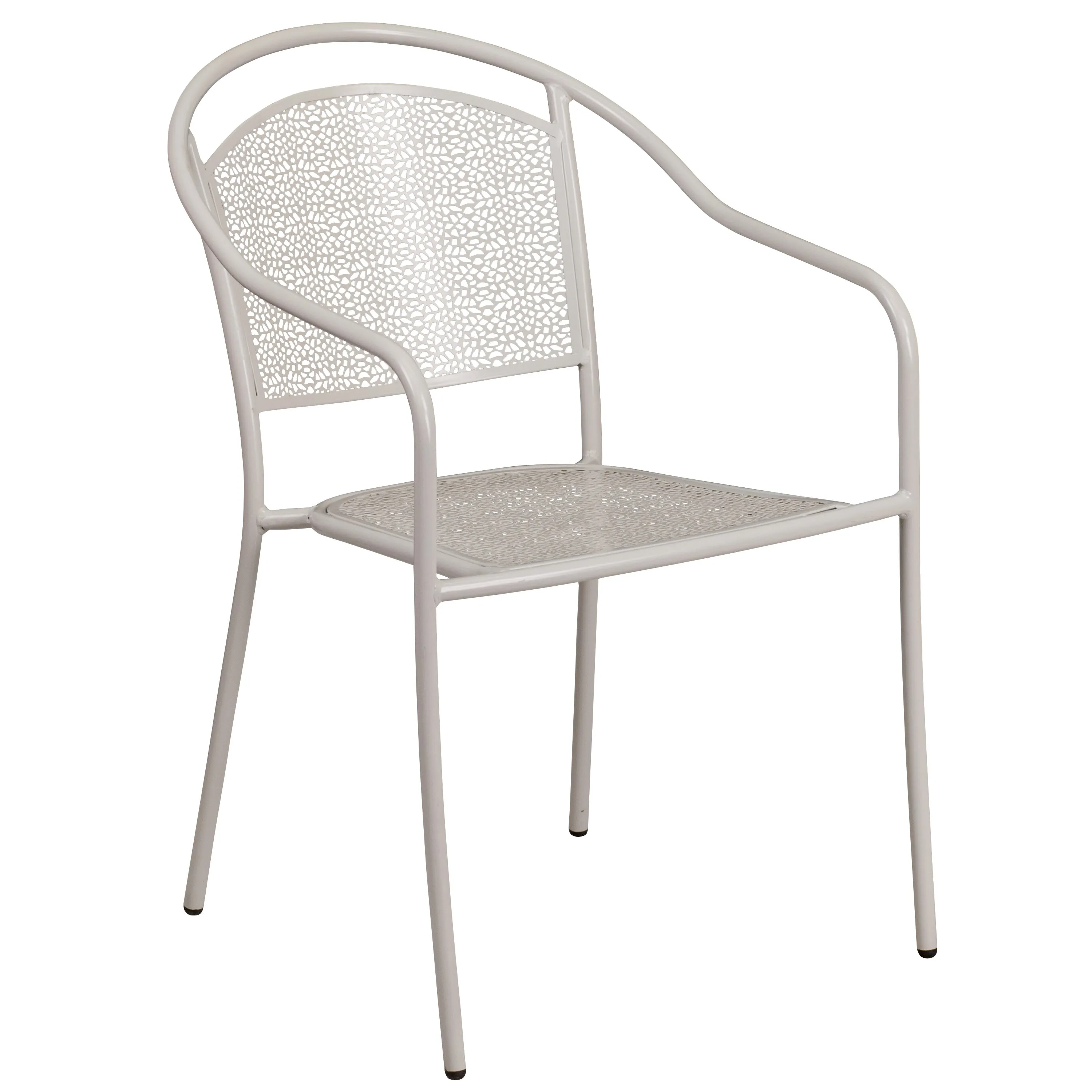 Oia Commercial Grade 28" Square Indoor-Outdoor Steel Patio Table Set with 2 Round Back Chairs