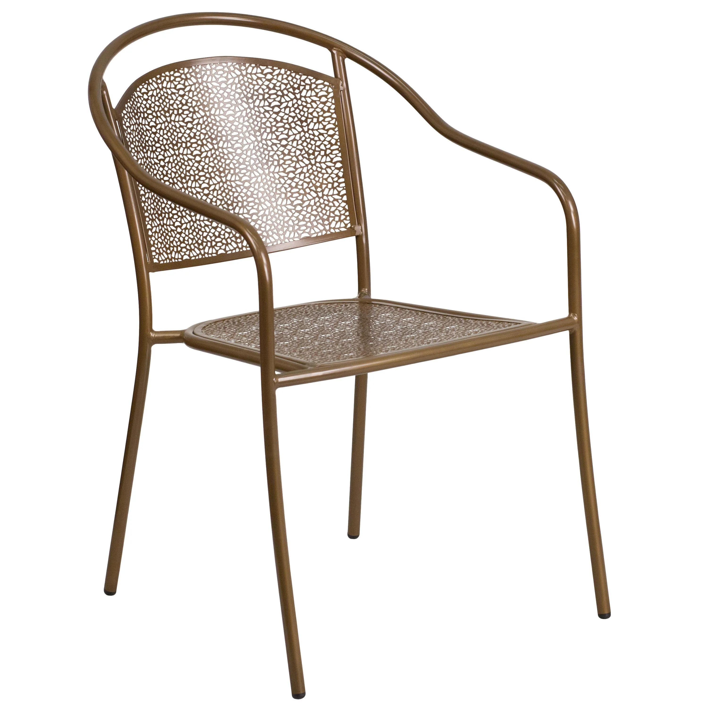 Oia Commercial Grade 28" Square Indoor-Outdoor Steel Patio Table Set with 2 Round Back Chairs