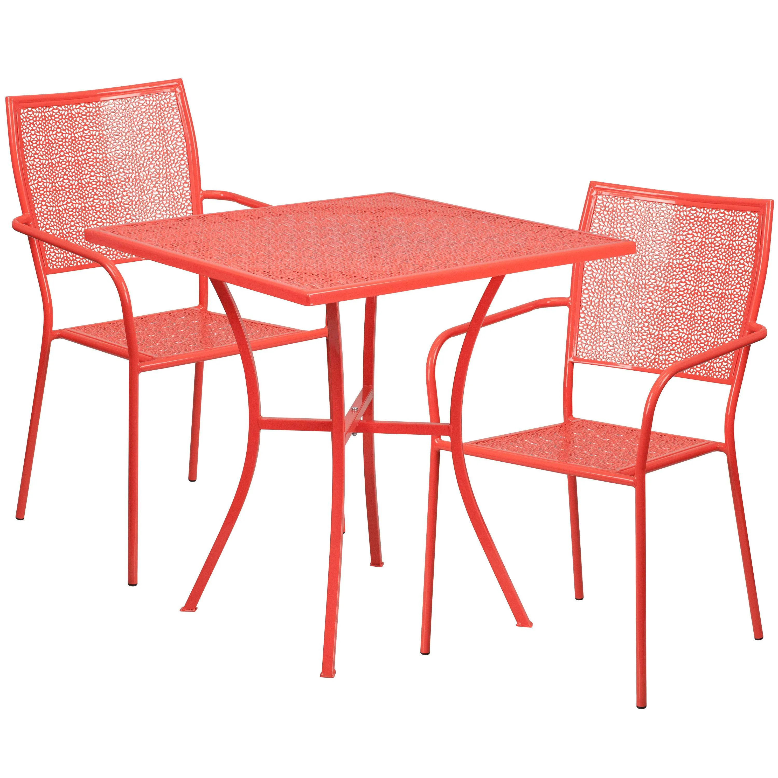 Oia Commercial Grade 28" Square Indoor-Outdoor Steel Patio Table Set with 2 Square Back Chairs