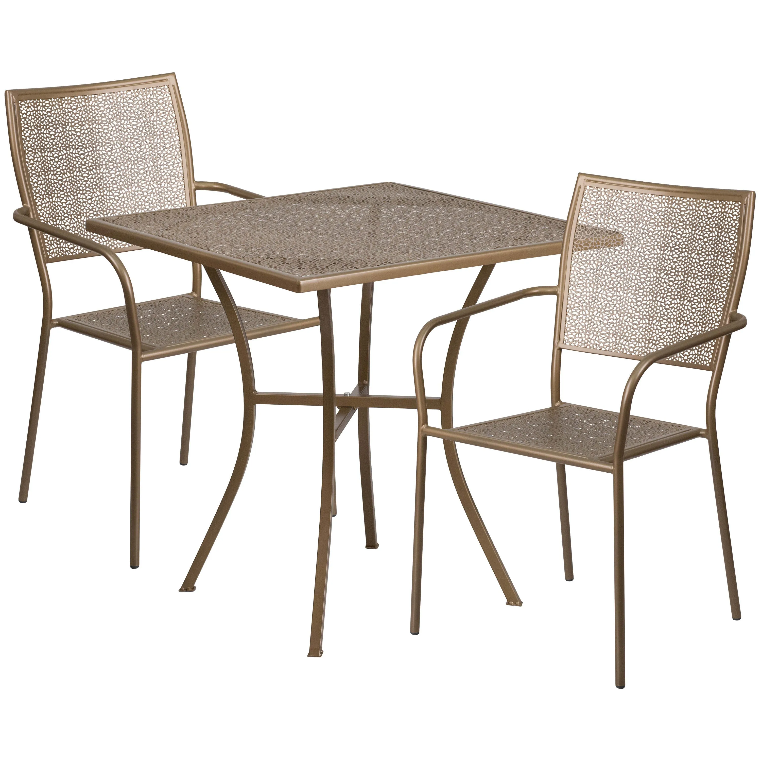 Oia Commercial Grade 28" Square Indoor-Outdoor Steel Patio Table Set with 2 Square Back Chairs