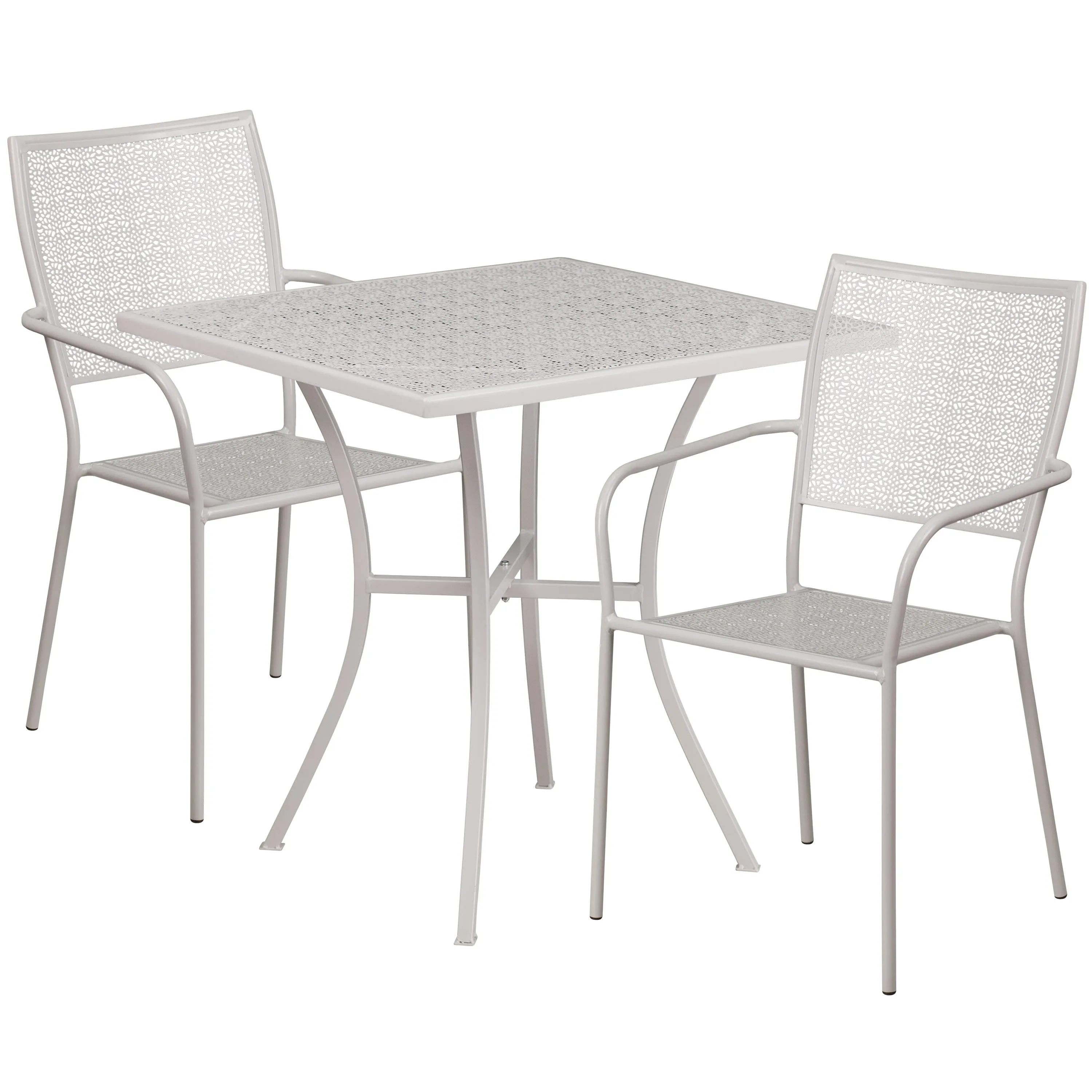 Oia Commercial Grade 28" Square Indoor-Outdoor Steel Patio Table Set with 2 Square Back Chairs