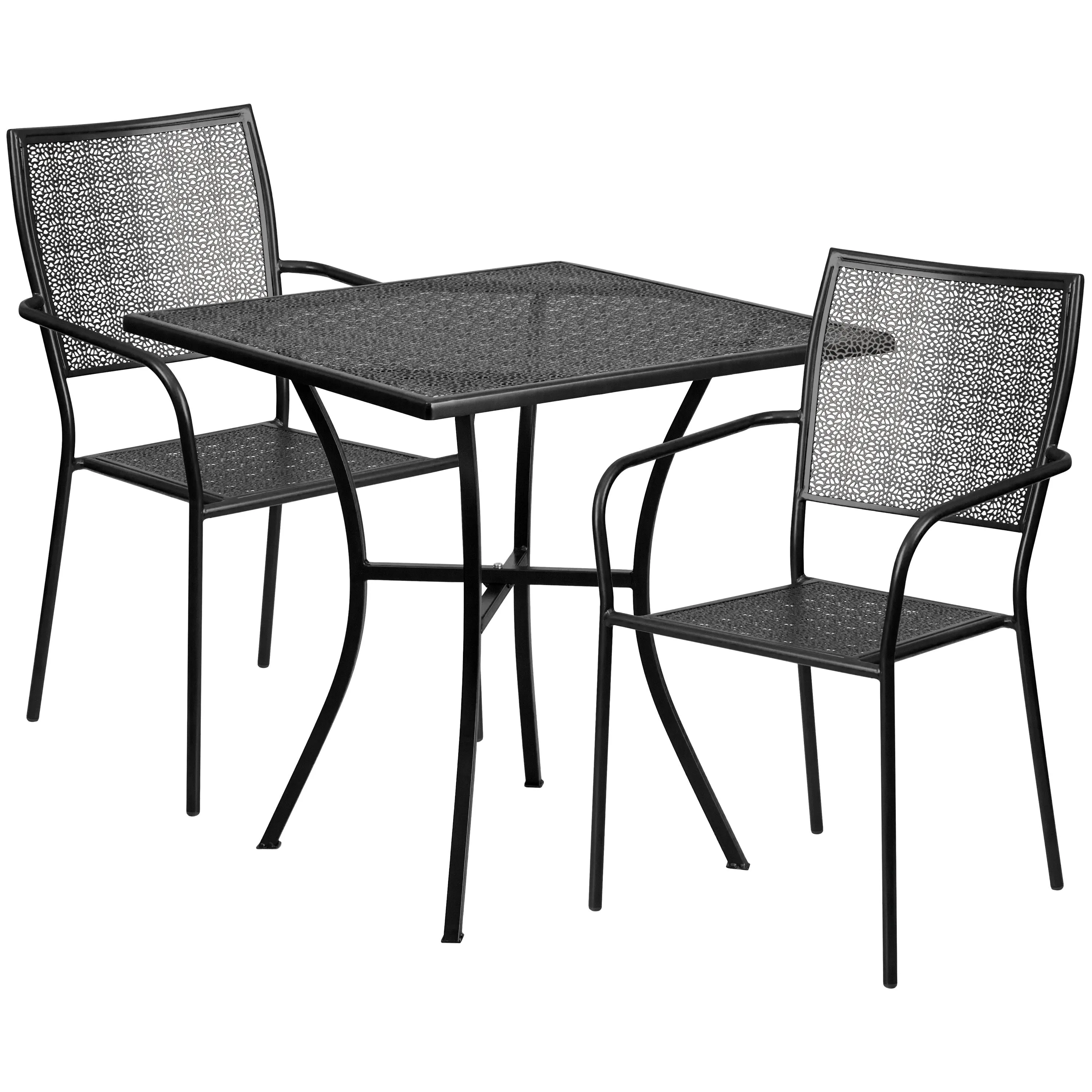 Oia Commercial Grade 28" Square Indoor-Outdoor Steel Patio Table Set with 2 Square Back Chairs
