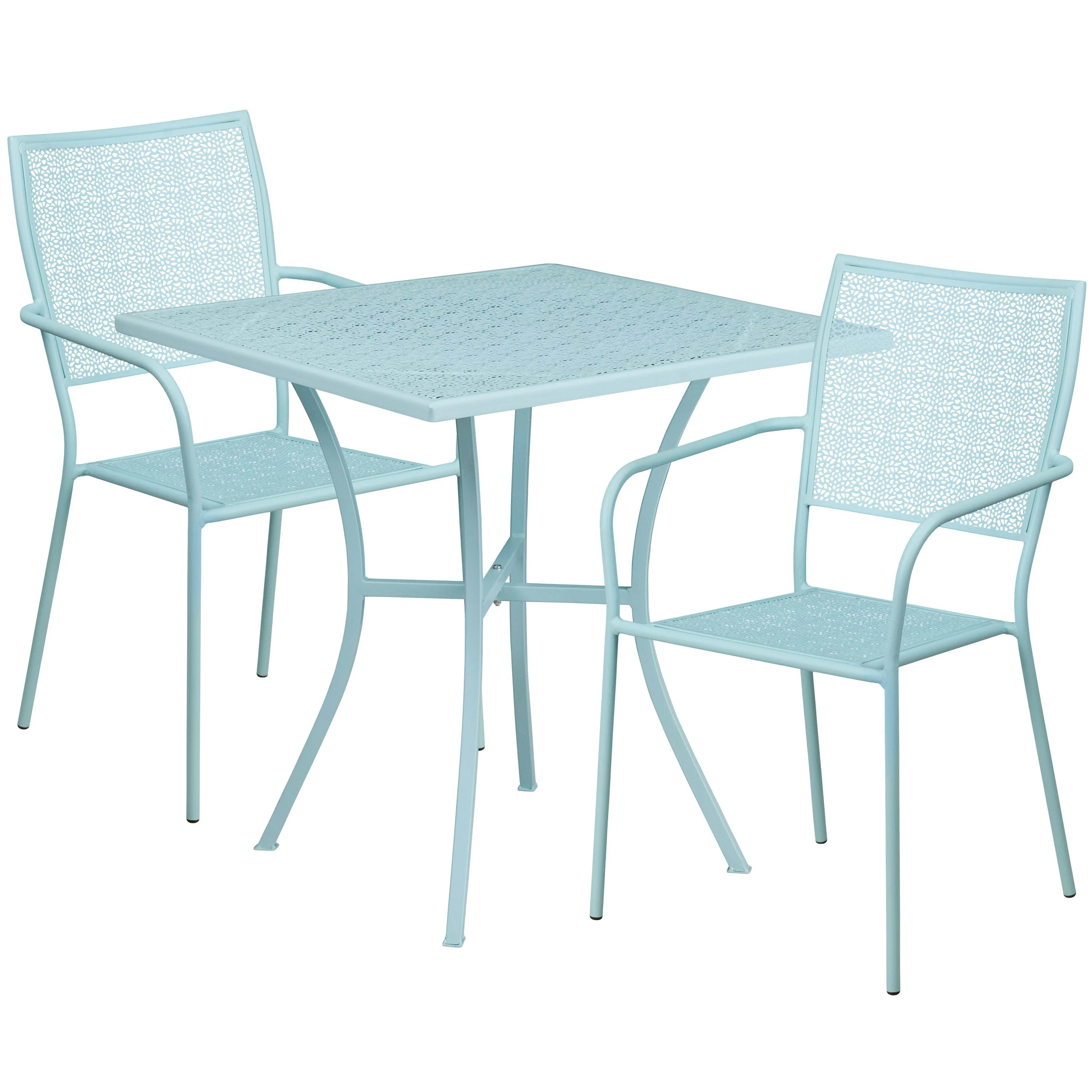 Oia Commercial Grade 28" Square Indoor-Outdoor Steel Patio Table Set with 2 Square Back Chairs
