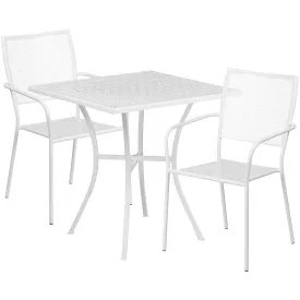 Oia Commercial Grade 28" Square Indoor-Outdoor Steel Patio Table Set with 2 Square Back Chairs
